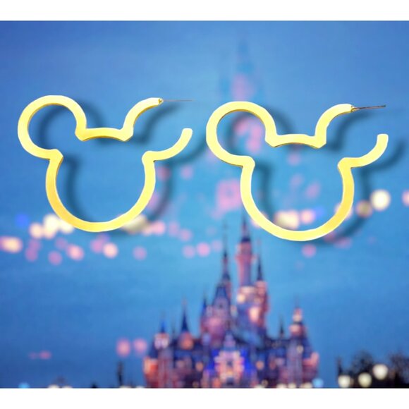 GOLD Outlined Disney MICKEY MOUSE Open-Ear Earrings - Picture 1 of 5